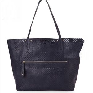 Navy Perforated Bag-In-Bag Tote Handbag